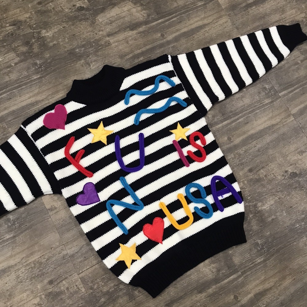 Vintage Gitano 3D Sweater Women Size Medium Funky Spell Out Mock Neck Knit 90s
